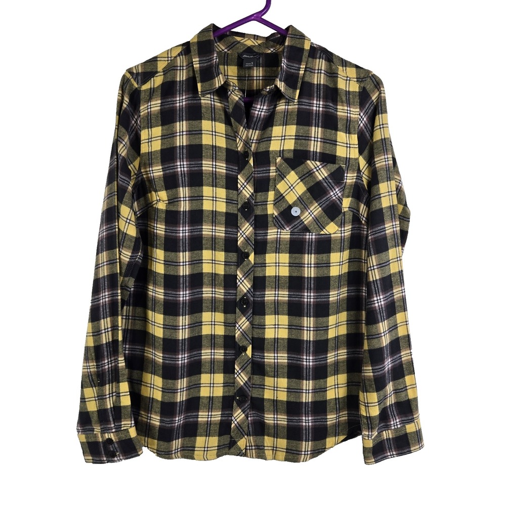 Eddie Bauer Womens Small Long Sleeve Button Front Flannel Yellow NWT